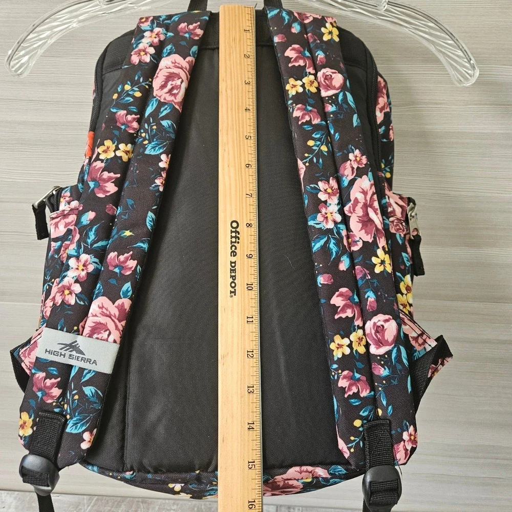 High Sierra Backpack Floral Rose Print Large Black Multi Pocket School Bag
